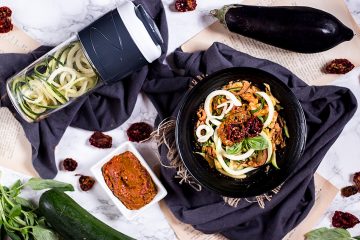 espaguetis de calabacín y berengena